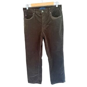 Tommy Hilfiger Womens Olive Brown Corduroy Straight Leg Pants Size 10 Mid Rise
